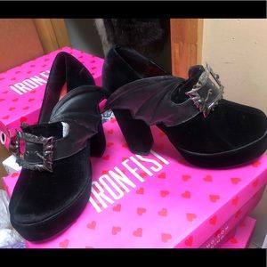 IronFist Black Suede Gothic Bat wing Heels